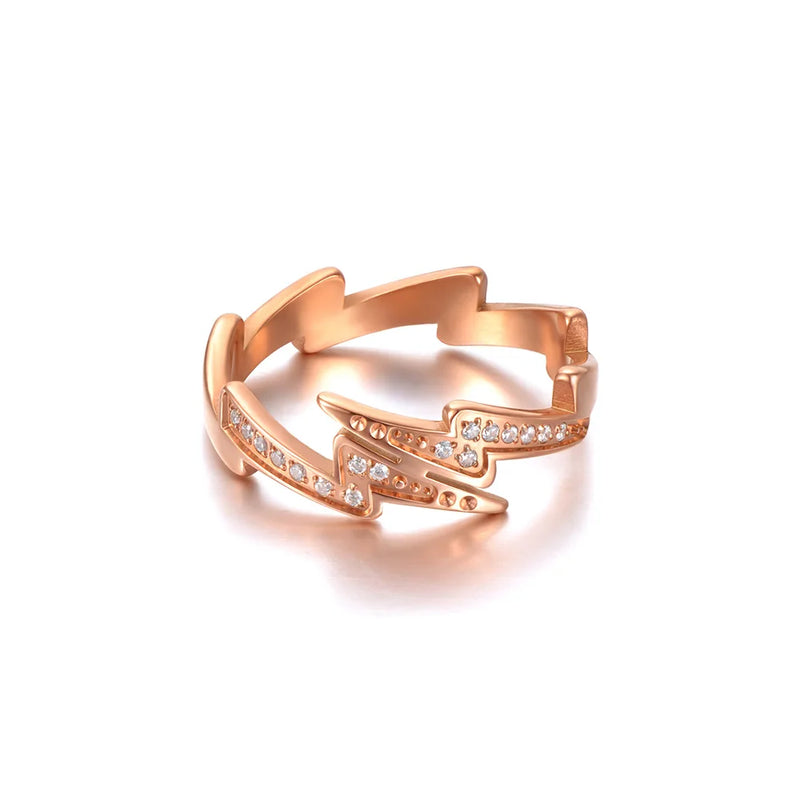Titanium Stainless Steel Lightning CZ Crystal Wedding Ring R21018