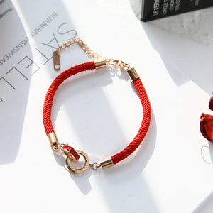 Roman Numeral Charm Bracelet CZ Crystal Red Rope Double Circle