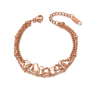 Titanium Steel Double Layer Chain Bracelet Heart Charm for Women