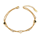 Goth Double Layer Heart Anklet Stainless Steel CZ Crystal A21019