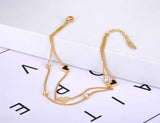 Goth Double Layer Heart Anklet Stainless Steel CZ Crystal A21019