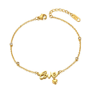 Goth Love Heart Charm Anklets 18K Plated Stainless Steel CZ Crystal Foot Jewelry