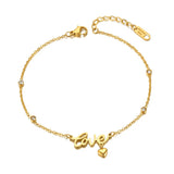 Goth Love Heart Charm Anklets 18K Plated Stainless Steel CZ Crystal Foot Jewelry