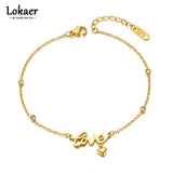 Goth Love Heart Charm Anklets 18K Plated Stainless Steel CZ Crystal Foot Jewelry