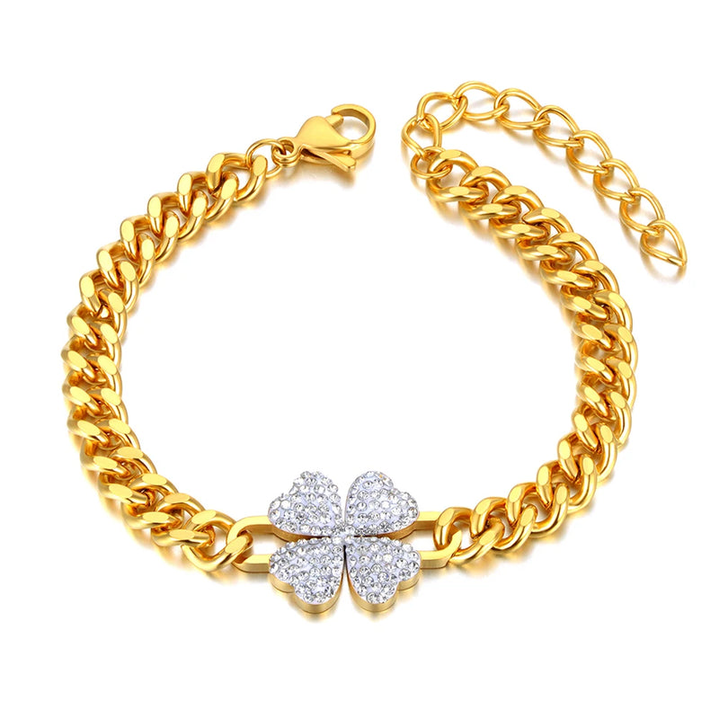 Goth Rhinestone Flower Charm Bracelet Vintage Jewelry Chain Link B23041