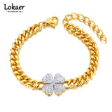 Goth Rhinestone Flower Charm Bracelet Vintage Jewelry Chain Link B23041