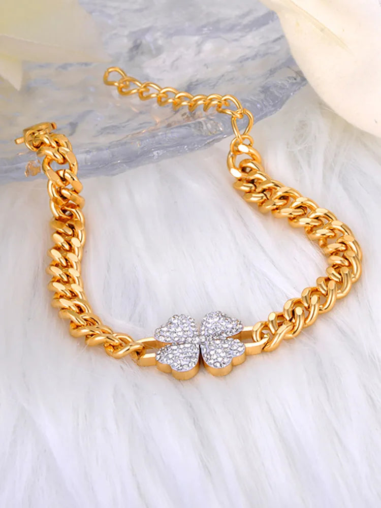 Goth Rhinestone Flower Charm Bracelet Vintage Jewelry Chain Link B23041