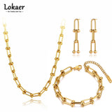 Stainless Steel Choker Pendant Necklace Bracelet Earrings Set