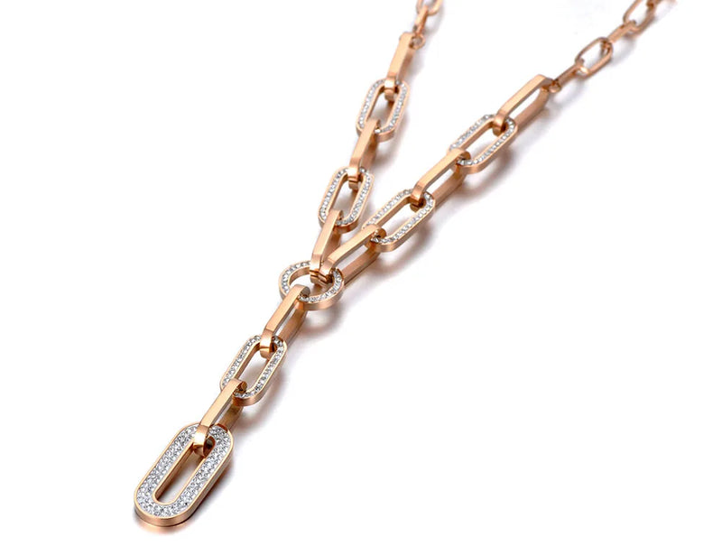 Hiphop/Rock Stainless Steel Clay Crystal Necklace For Women N19163