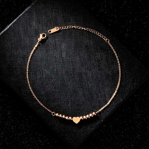 Lovely Beads Love Heart Women Anklet Titanium Steel Rose Chain Anklets
