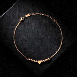 Lovely Beads Love Heart Women Anklet Titanium Steel Rose Chain Anklets