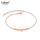 Lovely Beads Love Heart Women Anklet Titanium Steel Rose Chain Anklets