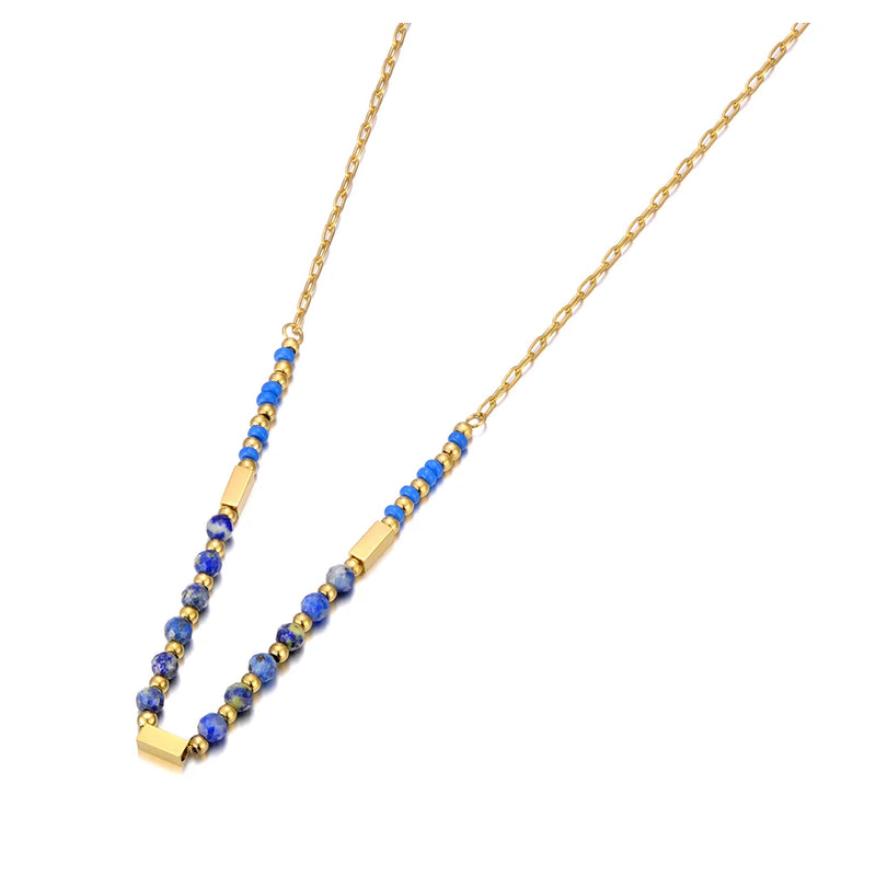 Natural Stone Choker Necklace 18K PVD Plated Stainless Steel Jewelry