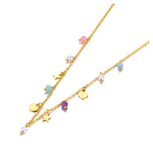 Stone Beads Chain Stainless Steel Bracelet Necklace Heart Star Charm Jewelry