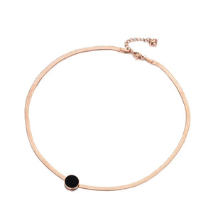 Stainless Steel Snake Chain Thin Necklace with Obsidian Disc