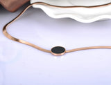 Stainless Steel Snake Chain Thin Necklace with Obsidian Disc