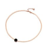 Stainless Steel Snake Chain Thin Necklace with Obsidian Disc