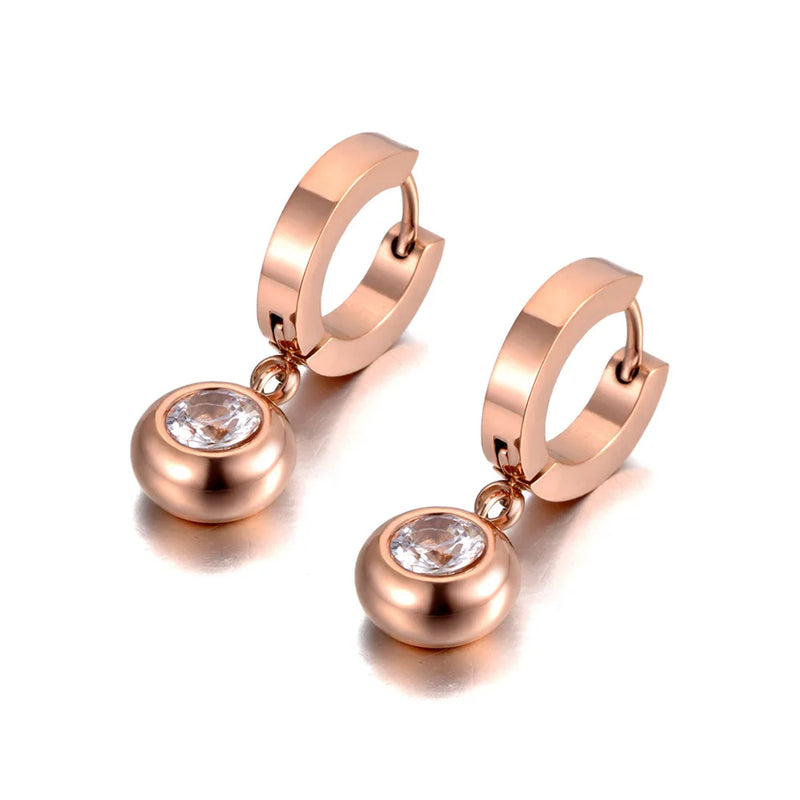 Titanium Steel Round CZ Crystal Hoop Earrings for Women