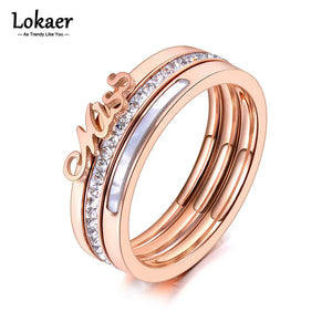 Shell & Rhinestone Miss Rings Titanium Steel Wedding Engagement Ring