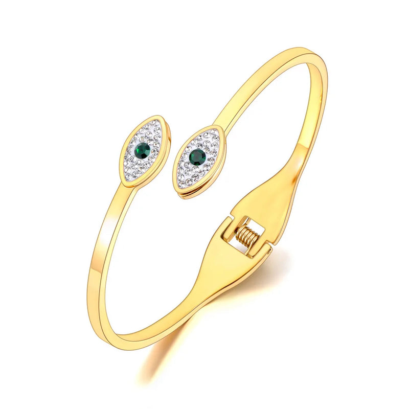 Rhinestone Eye Stainless Steel Bangle Bracelet