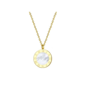 Roman Numeral Shell Pendant Necklace Stainless Steel Choker