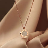 Roman Numeral Shell Pendant Necklace Stainless Steel Choker