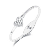 Heart Charm Cuff Bangle 18K Plated CZ Crystal Stainless Steel Wedding Bracelet