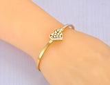 Heart Charm Cuff Bangle 18K Plated CZ Crystal Stainless Steel Wedding Bracelet