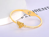 Heart Charm Cuff Bangle 18K Plated CZ Crystal Stainless Steel Wedding Bracelet