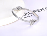 Heart Charm Cuff Bangle 18K Plated CZ Crystal Stainless Steel Wedding Bracelet