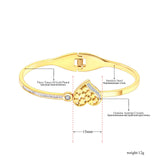 Heart Charm Cuff Bangle 18K Plated CZ Crystal Stainless Steel Wedding Bracelet