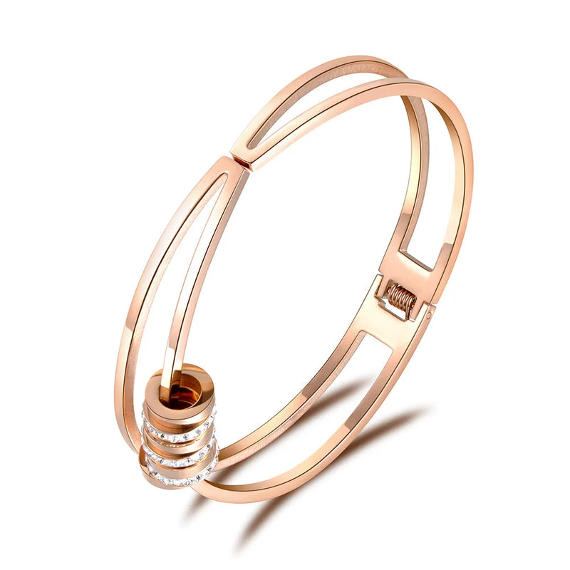 Romantic Stainless Steel Cubic Zirconia Cuff Bangles Bracelet