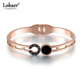 Rose Plated Roman Number Bangle for Women Stainless Steel Lover Charm Bracelet