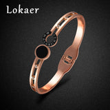 Rose Plated Roman Number Bangle for Women Stainless Steel Lover Charm Bracelet