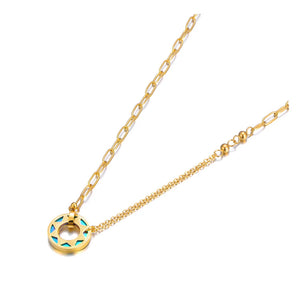 Vintage Stainless Steel Geometric Star Pendant Necklace