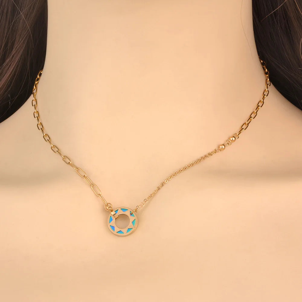 Vintage Stainless Steel Geometric Star Pendant Necklace