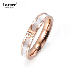 Rose Clear Rhinestone Titanium Steel Wedding Rings For Women R17051