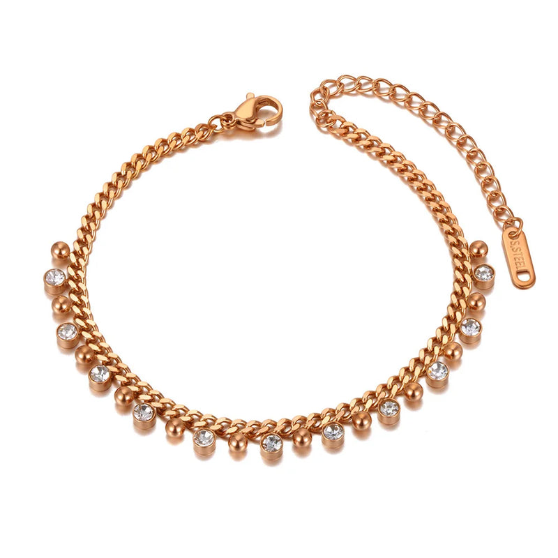 CZ Crystal Charm Bracelet Stainless Steel Boho Beach Bangle