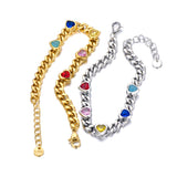 Colorful Zirconia Heart Charm Bracelet Stainless Steel B22106