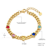 Colorful Zirconia Heart Charm Bracelet Stainless Steel B22106