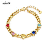 Colorful Zirconia Heart Charm Bracelet Stainless Steel B22106