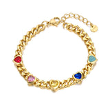 Colorful Zirconia Heart Charm Bracelet Stainless Steel B22106