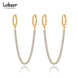 CZ Crystal Hoop Earrings Stainless Steel Tassel