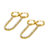 CZ Crystal Hoop Earrings Stainless Steel Tassel