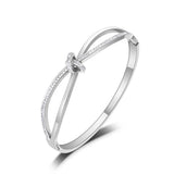 Mosaic CZ Cross Bow-knot Bangle Bracelet Stainless Steel Wedding Bangle