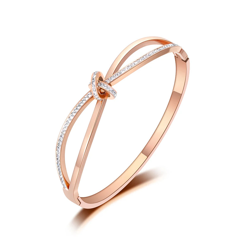 Mosaic CZ Cross Bow-knot Bangle Bracelet Stainless Steel Wedding Bangle