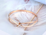 Mosaic CZ Cross Bow-knot Bangle Bracelet Stainless Steel Wedding Bangle