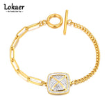 Square Rhinestone Charm Bracelet 18K Plated Stainless Steel B23031