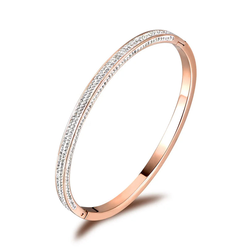 Stainless Rose Rhinestone Cuff Bangle Bracelet Gift B18059