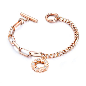 Stainless Steel Asymmetric Chain Love Charms Bracelet for Women